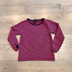Ralph Lauren Girls Top Size 4 Pink Black Striped Long Sleeve Cotton Blend Casual
